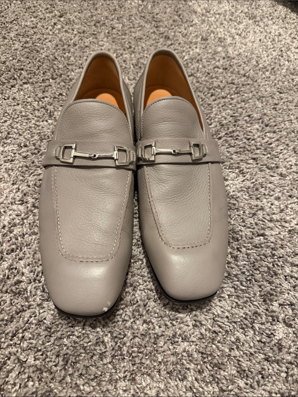 Gucci Men's Light Gray Leather Horsebit Loafers